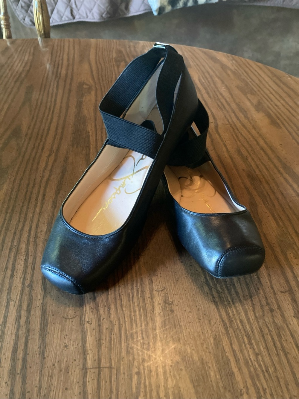 Jessica Simpson Black Women's Sz 8 Elastic Strap Low Block Heel mandalaye ballet